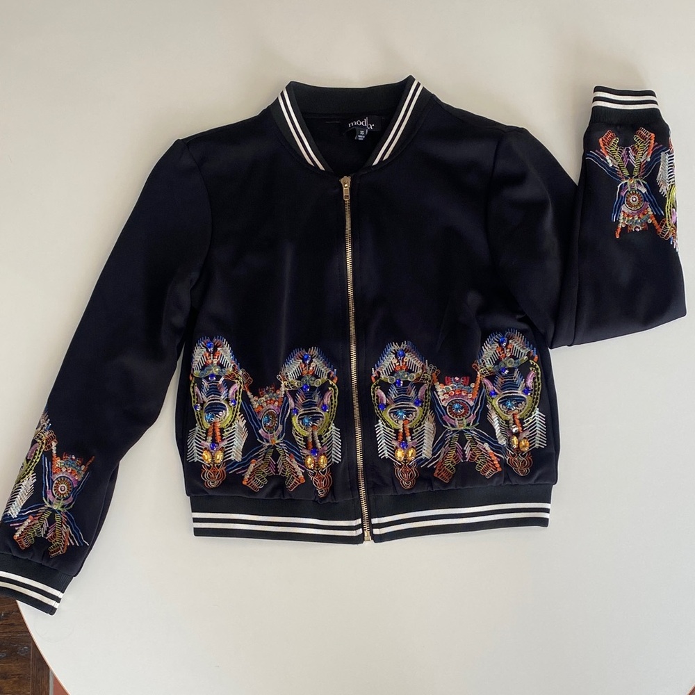 Embroidered Black Bomber Jacket